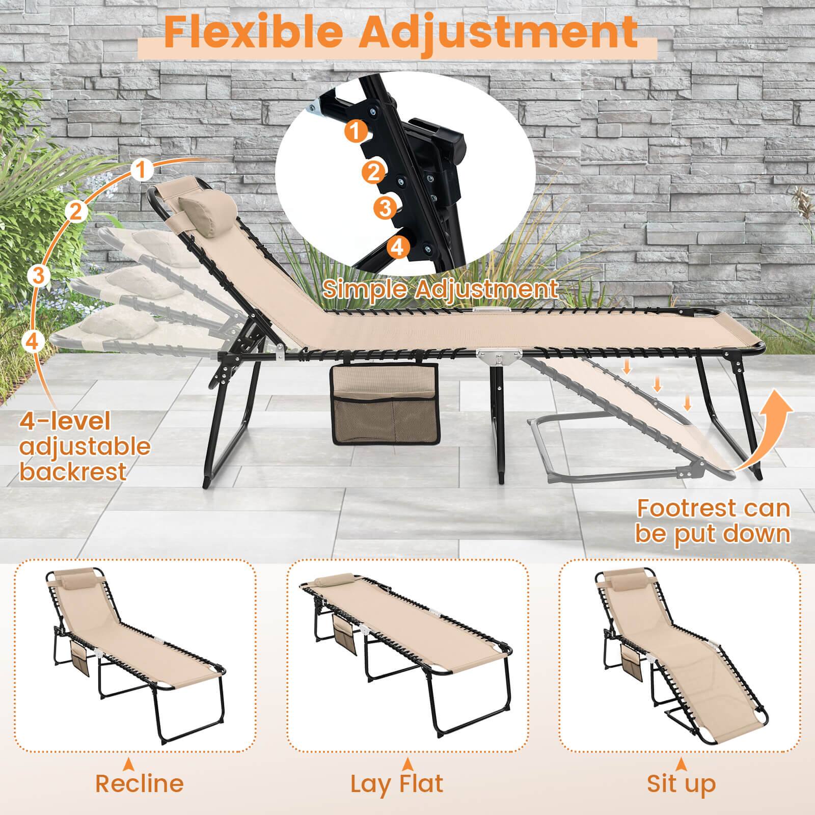 Flexible Adjustment: 1 1 2 2 3 3 4
Simple Adjustment: 4 4-level adjustable backrest Footrest can be put down
Recline: Lay Flat
Sit up: