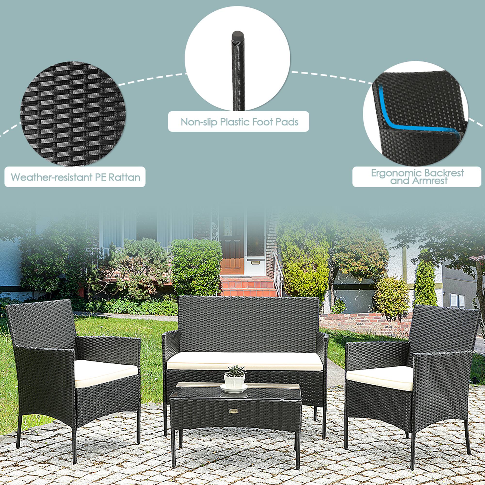 - Weather-resistant PE Rattan
- Non-slip Plastic Foot Pads
- Ergonomic Backrest and Armrest