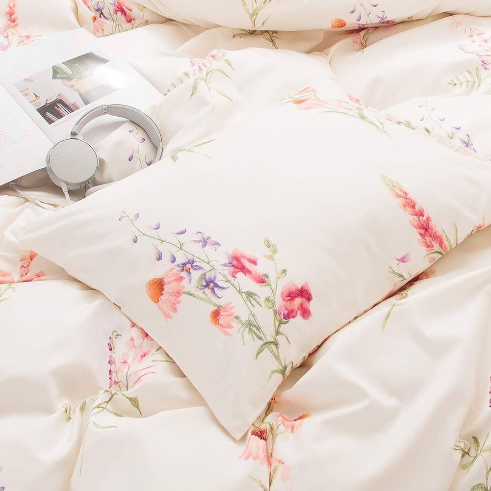 Alt View 1. PO3TICJUNKI3 - Botanical Floral Comforter Set Flowers Printed Soft Microfiber Pastoral Style Bedding Queen 1 2 Pillowcases - Offwhite-Queen.