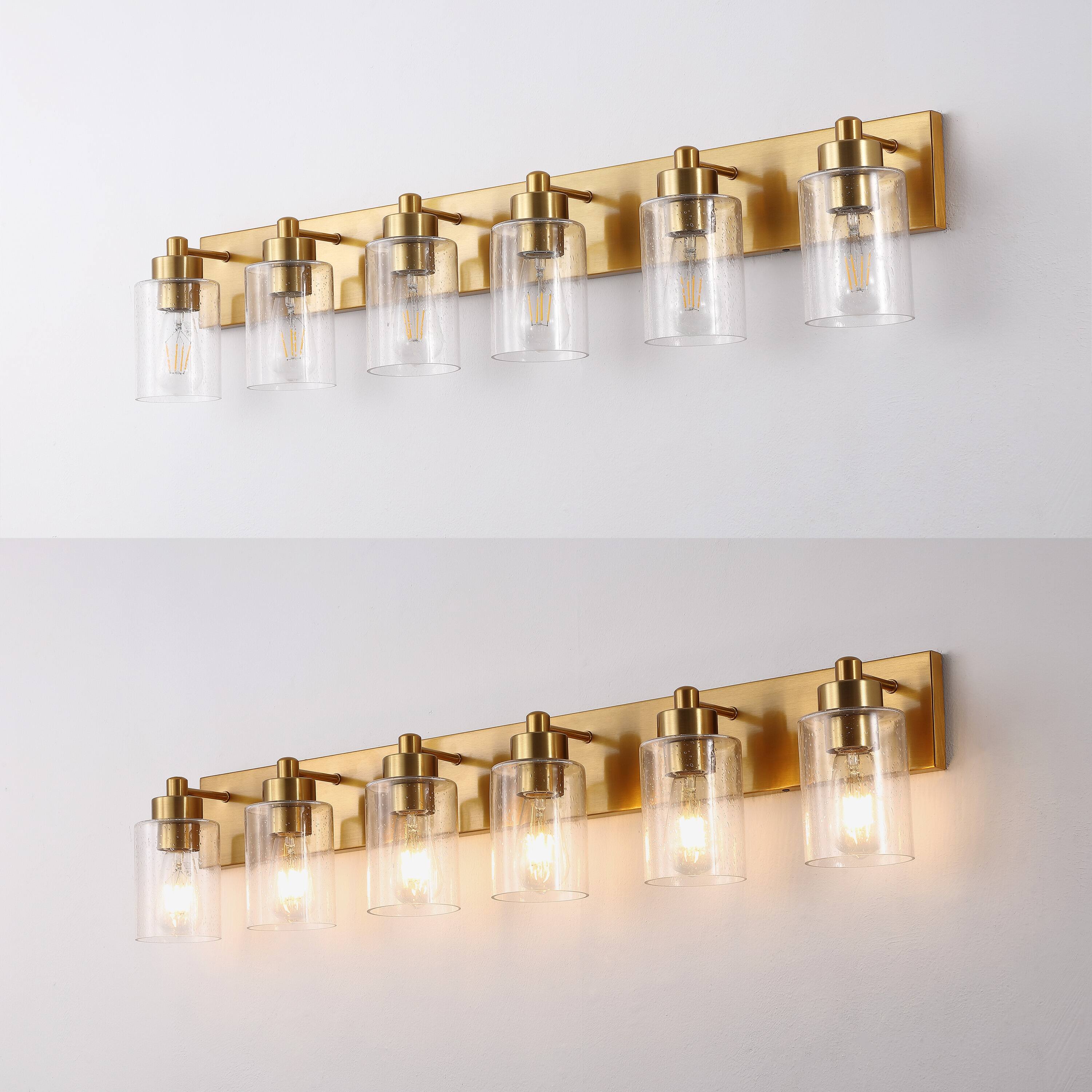 Alt View 4. Jonathan Y - Irving 40" 6-Light Seeded Glass/Iron Modern Contemporary LED Vanity Light, Brass Gold - Brass Gold/Clear.