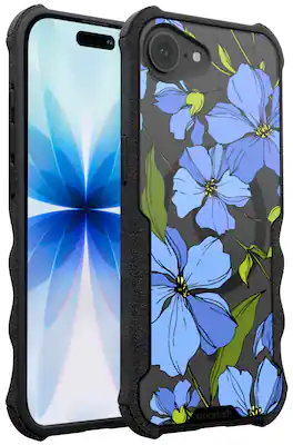 Smartish - iPhone 17e/16eMagSafe Case - Gripzilla - Heavy Duty Armor Cover - Blue Blossoms