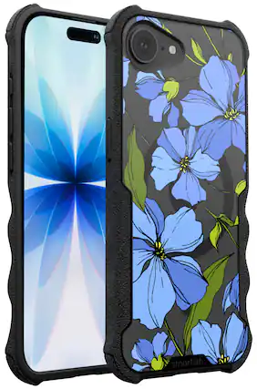 Front. Smartish - Smartish iPhone 17e/16eMagSafe Case - Gripzilla - Heavy Duty Armor Cover - Blue Blossoms - Blue.