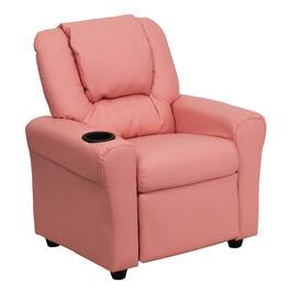 Emma + Oliver - Contemporary Kids Recliner with Cup Holder and Headrest - Pink Vinyl