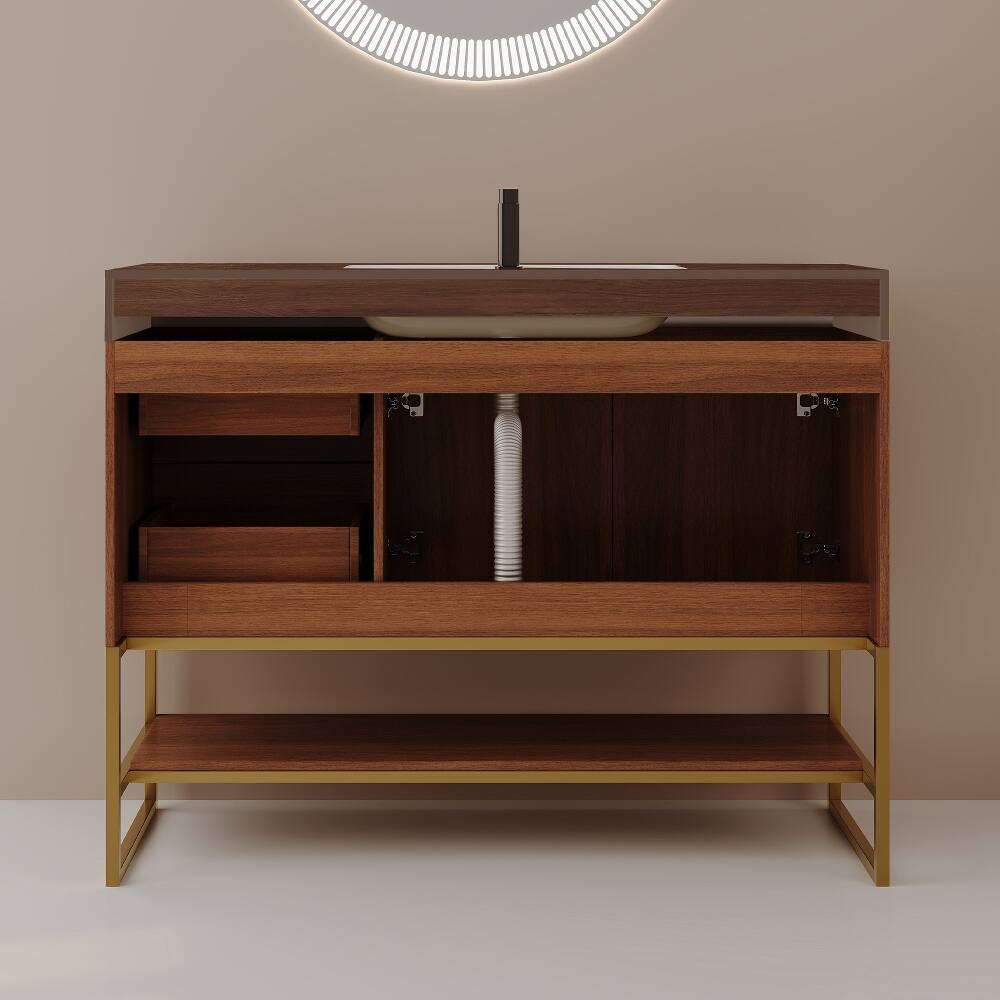 Alt View 4. Loheer - Loheer 36 inch Modern Bathroom Vanity Walnut Freestanding Vanity with Ceramic Sink - Walnut.