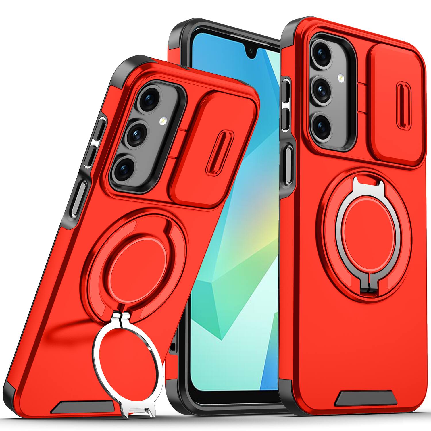 Front. UUCOVER - For Samsung Galaxy A16/A17 5G/4G Magnetic Case with Slide Camera Lens Cover & 360° Ring Kickstand, Drop Protection Shell - Red.