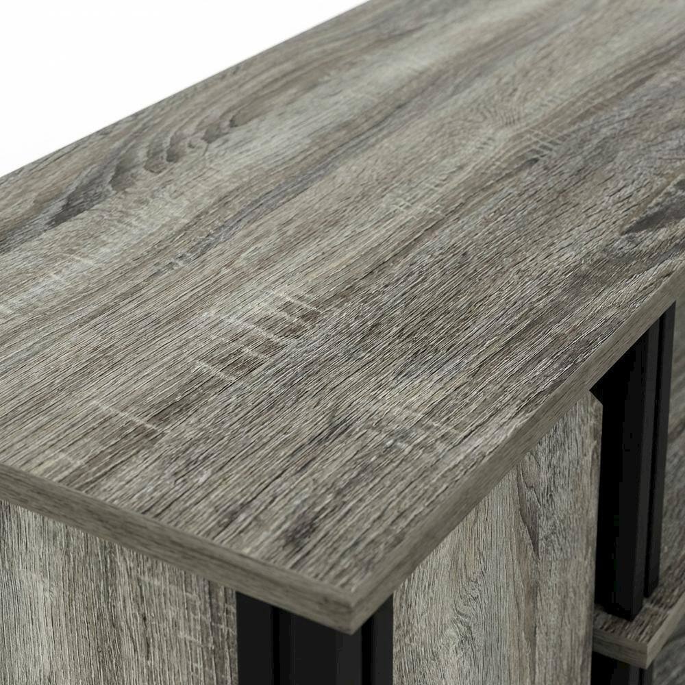 Alt View 4. FurniFact - Wooden TV Stand with Shelves and Storage in French Oak/Black finish - Black.