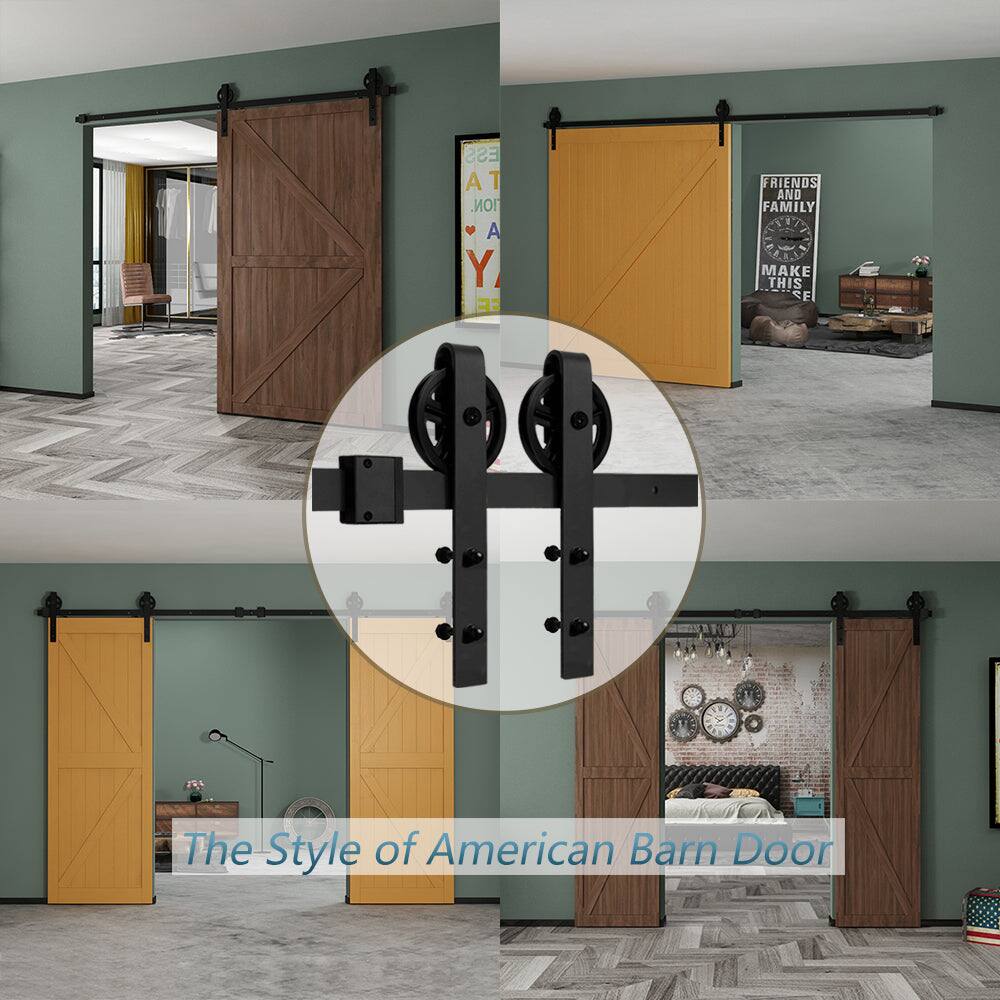 Boyel Living - 6 ft./72 in. Sliding Barn Door Track and Hardware Kit with Bigwheel J Shape Hanger for Single Door - Black