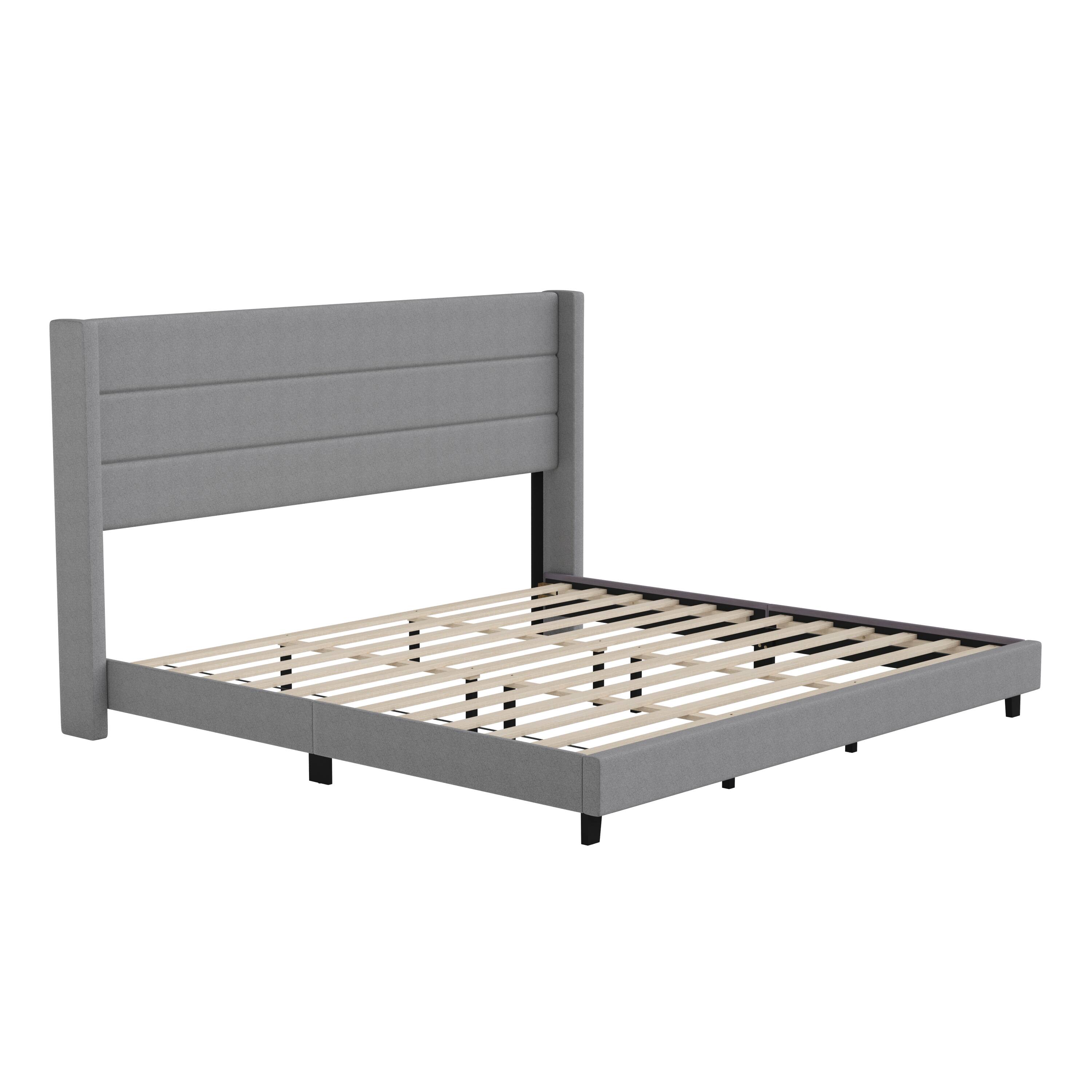 Alt View 1. Alamont Home - Hollis King Size Upholstered Platform Bed with Wingback Headboard - Gray.
