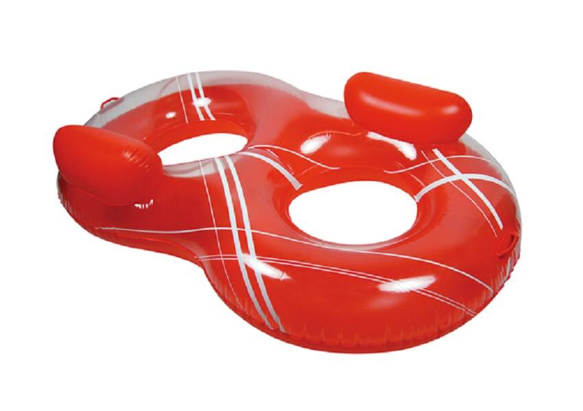 Front. Swim Central - 74" Inflatable Red and White Striped Duo Circular Swimming Pool Lounger - Red.