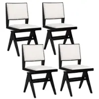 Costway Mid Century Modern Dining Chairs Set of 4 Faux Shearling Upholstered Dinner Chairs - Black + White - Front_Zoom