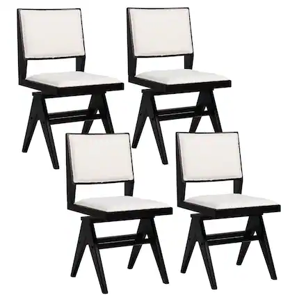Front. Costway - Mid Century Modern Dining Chairs Set of 4 Faux Shearling Upholstered Dinner Chairs - Black + White.