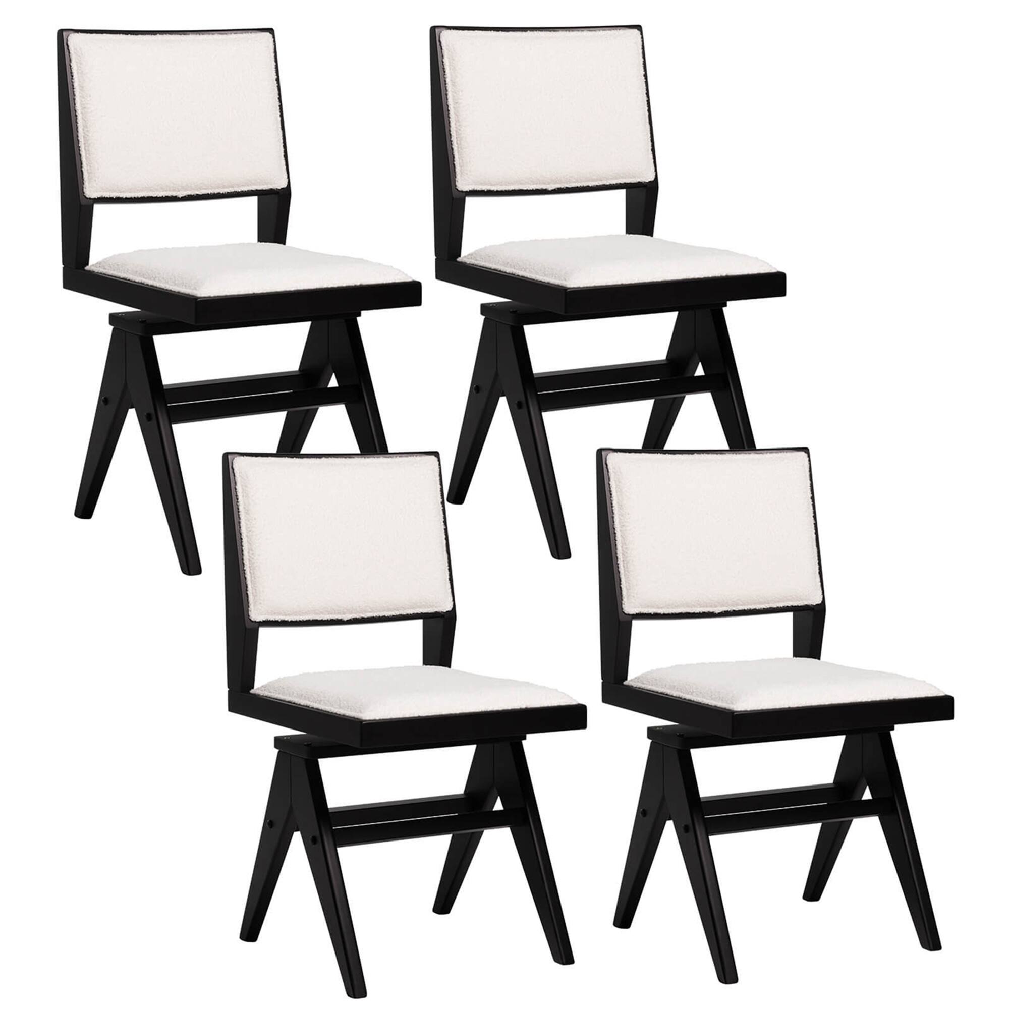 Costway - Mid Century Modern Dining Chairs Set of 4 Faux Shearling Upholstered Dinner Chairs - Black + White