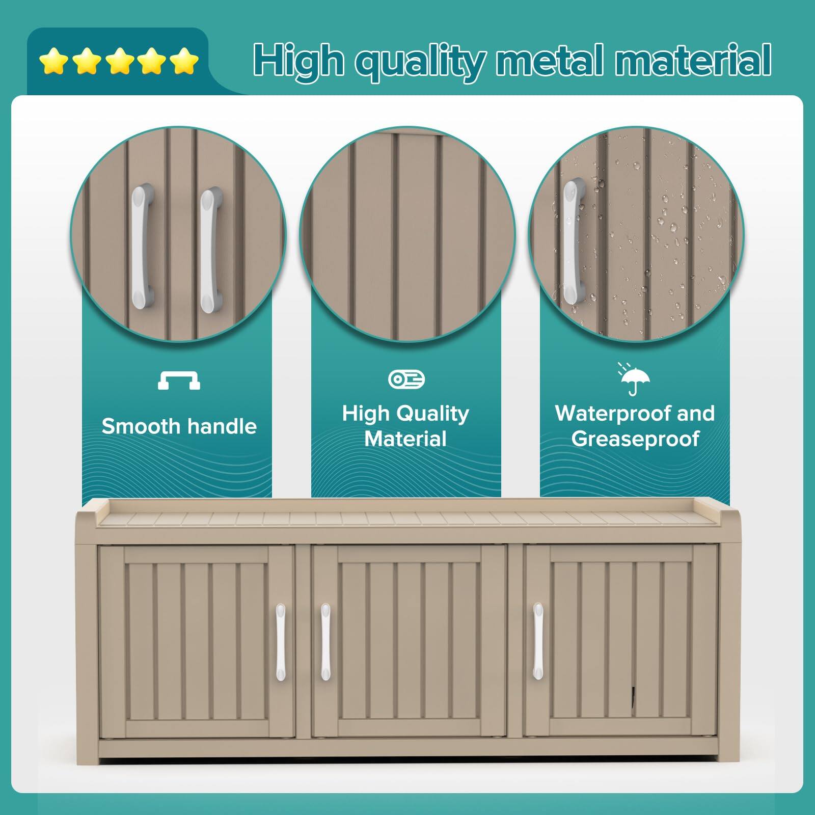 High quality metal material  
Smooth handle  
High Quality Material  
Waterproof and Greaseproof