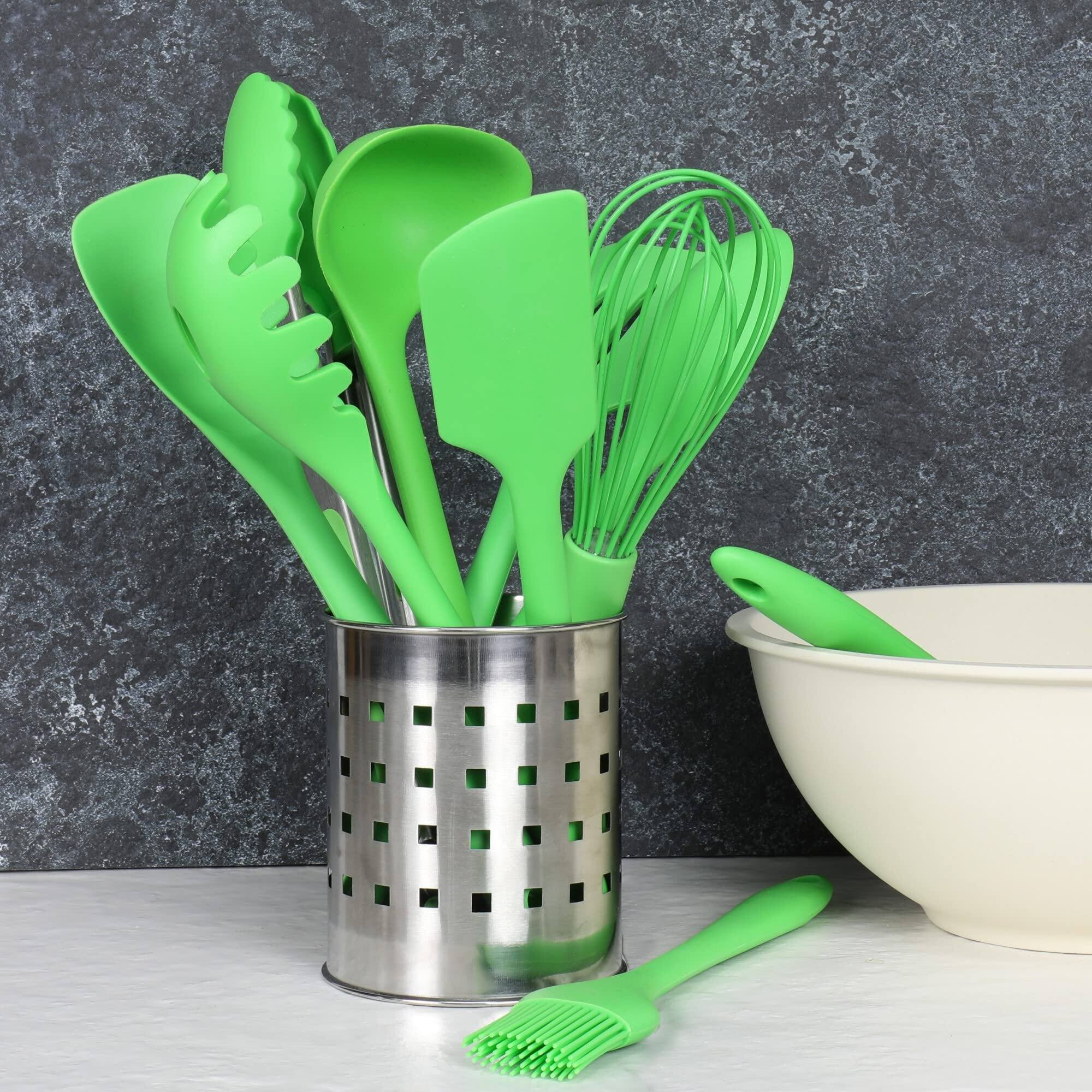 Angle. Chef Craft - 11 Piece Premium Silicone Kitchen Tool and Utensil Set - Green - Green.