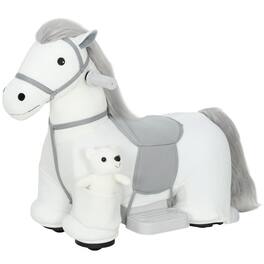 Qaba - Ride On Horse, Battery Powered Ride on Toy, Electric Kids Riding Pony with Bear Toy - White