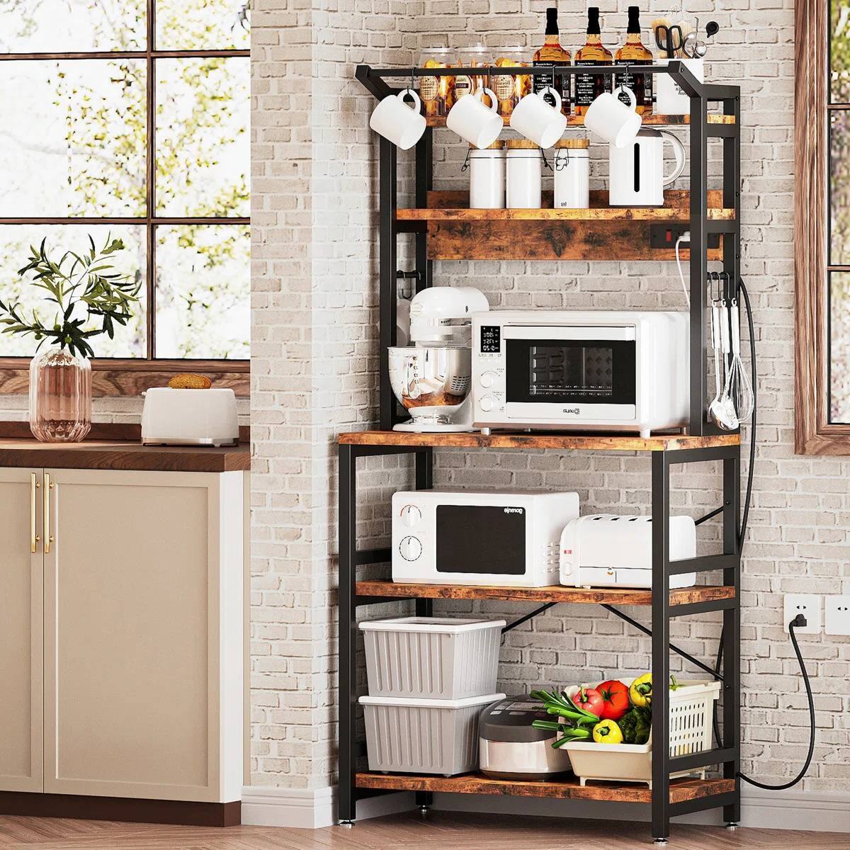 Angle. SlickBlue - Heavy-Duty Modern Baker’s Rack for Kitchen, Office, or Living Room – Brown - Brown.