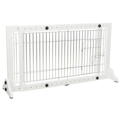 Front. TRIXIE - Expandable Wooden Freestanding Pet Gate with Pet Door, Expands to 71" Wide - White.