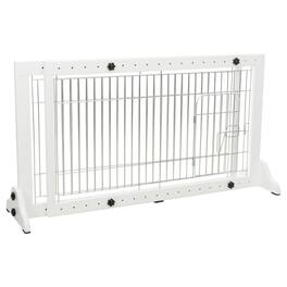 TRIXIE - Expandable Wooden Freestanding Pet Gate with Pet Door, Expands to 71" Wide - White