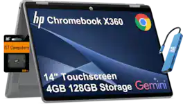 HP - Chromebook x360 14'' FHD+ 2-in-1 Touchscreen Laptop - Intel N150 2025 - 4GB RAM - 128GB SD Card - Google AI - 128GB SD Card - Meteor silver