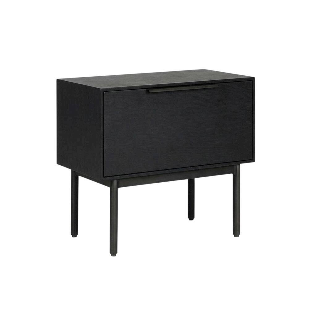 Left. Starlight Canyon Home - Black modern nightstand with mahogany wood veneer and spacious drawer - Black.