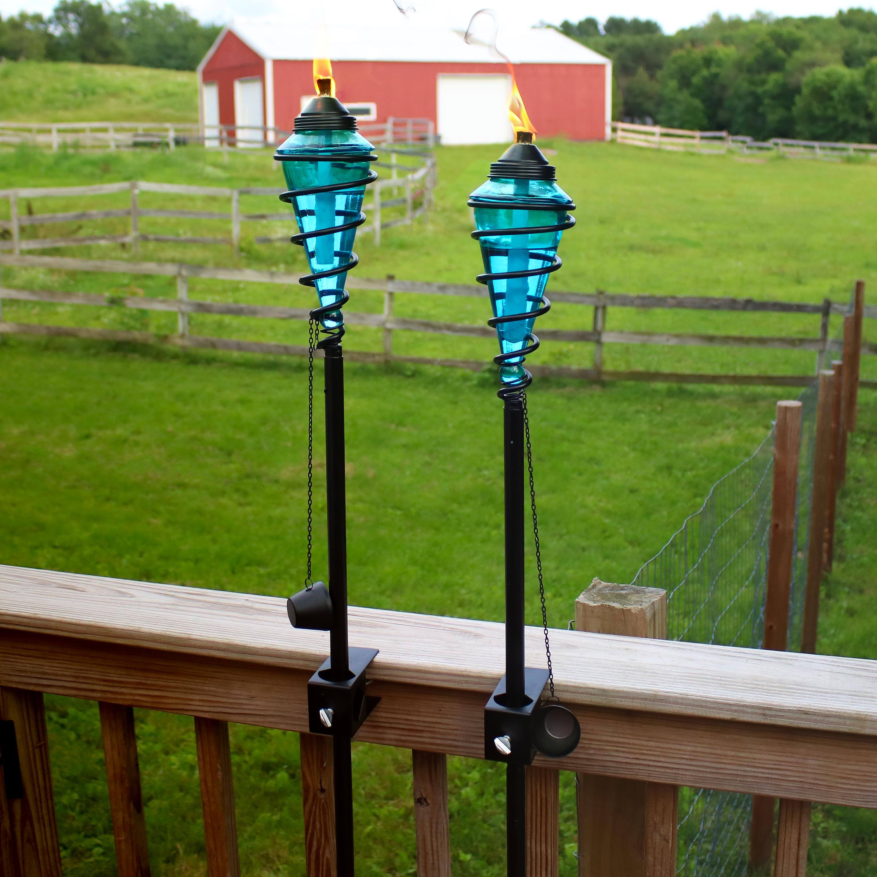 Alt View 7. Sunnydaze - Swirled Metal/Glass 2-in-1 Outdoor Lawn Torch - Set of 2 - Blue.