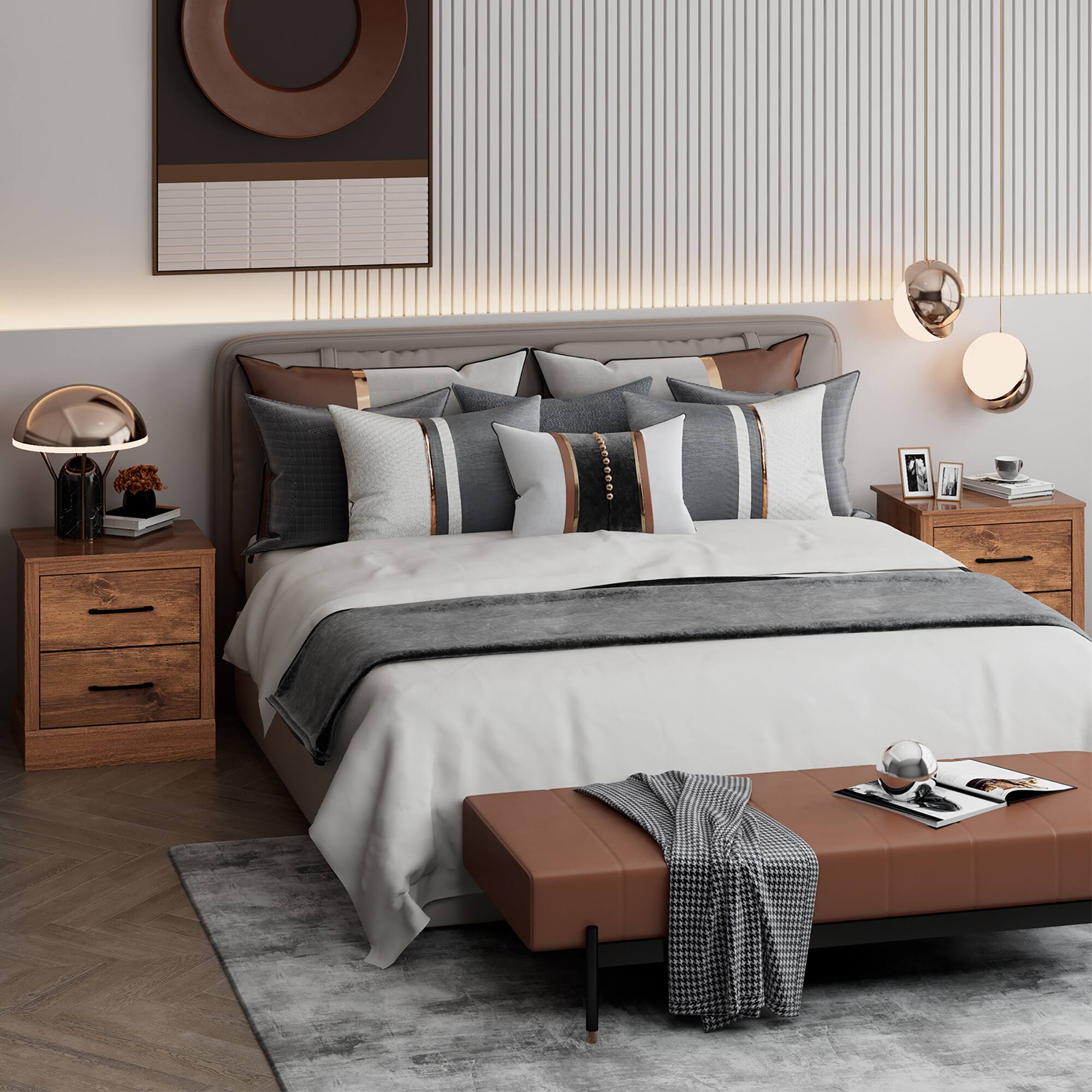 Alt View 14. Costway - 2 Drawer Nightstand Bedside Table Compact Sofa End Table - Rustic Walnut.