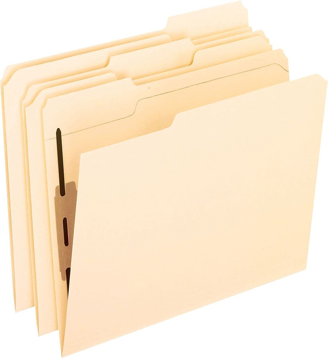 Left. Tops Business Forms - Manila Fastener Folders with Bonded Lesspace Fasteners, 1 Fastener, Letter Size, Manila Exterior, 50/Box.