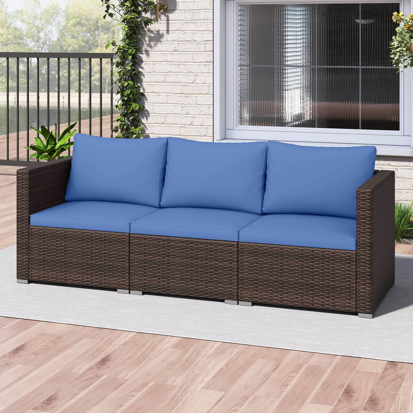 Alt View 3. Costway - Costway 3PCS Patio Sectional Sofa Set with Right Arm Sofa & Left Arm Sofa, Soft Cushions - Navy + Mix Brown.