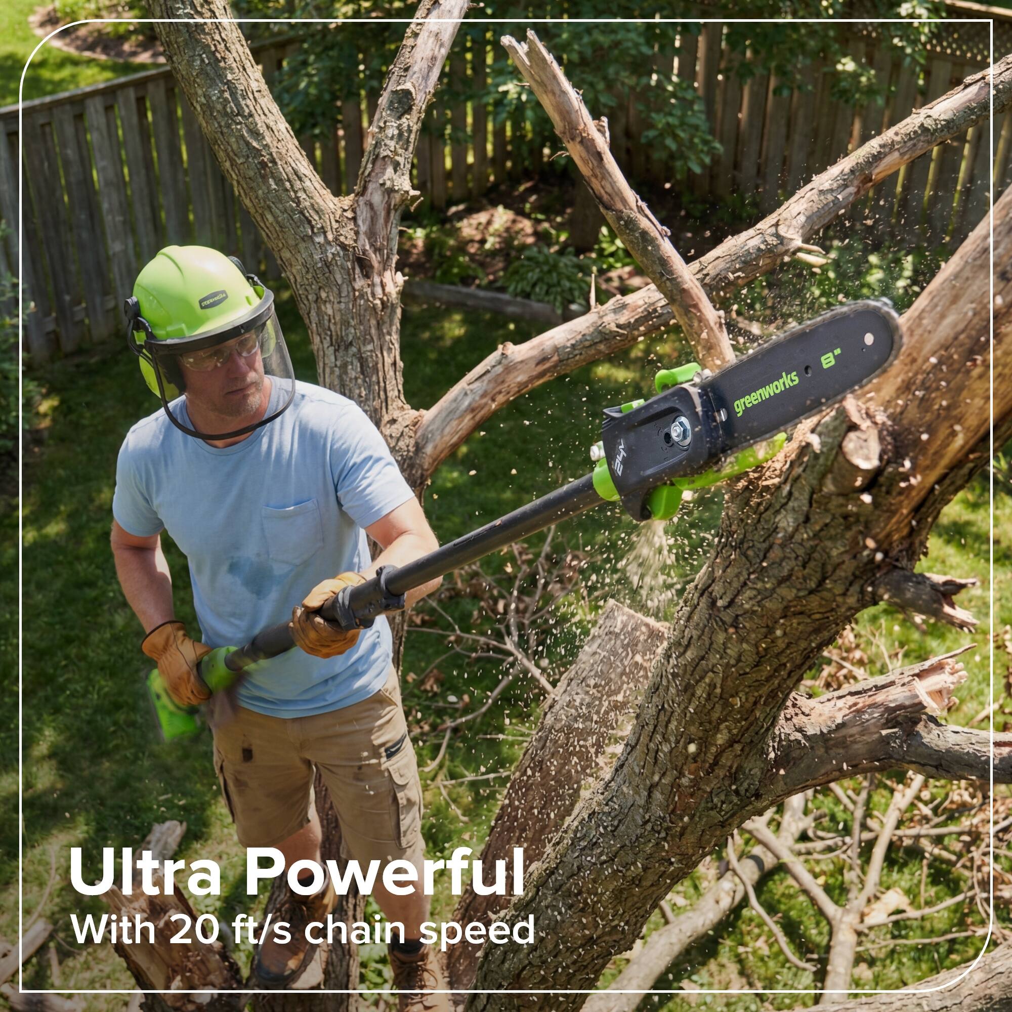 B4 Greenworks Ultra Powerful With 20 ft/s chain speed