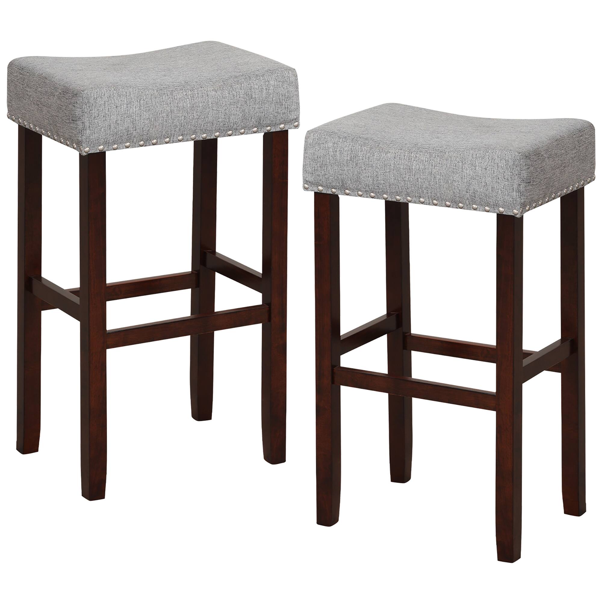 Alt View 7. Gymax - Gymax Set of 4 Bar Stools Bar Height Saddle Kitchen Chairs w/ Wooden Legs Beige - Gray + Brown.