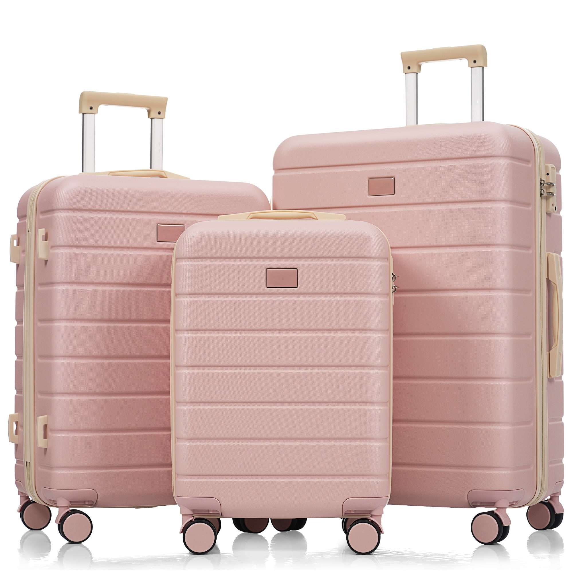 Ecooso - 3-Piece Premium ABS Luggage Set with TSA Locks, 20/24/28-Inch Spinner Suitcases - Pink