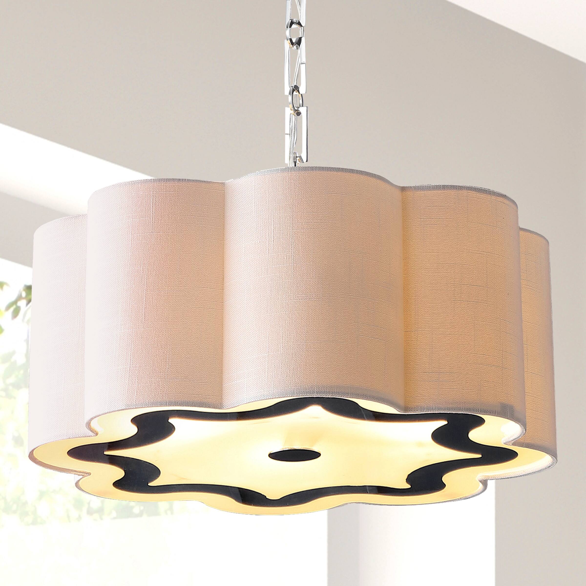 Alt View 1. Jonathan Y - Coquille 4-Light 20" Adjustable Scalloped Shade Metal LED Pendant, Chrome/White - Chrome/White.