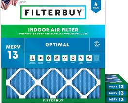 Filterbuy - 29x29x1 MERV 13 Smoke & Allergy Defense, Electrostatic Pleated HVAC AC Furnace Air Filters Replacement (4-Pack) - Blue