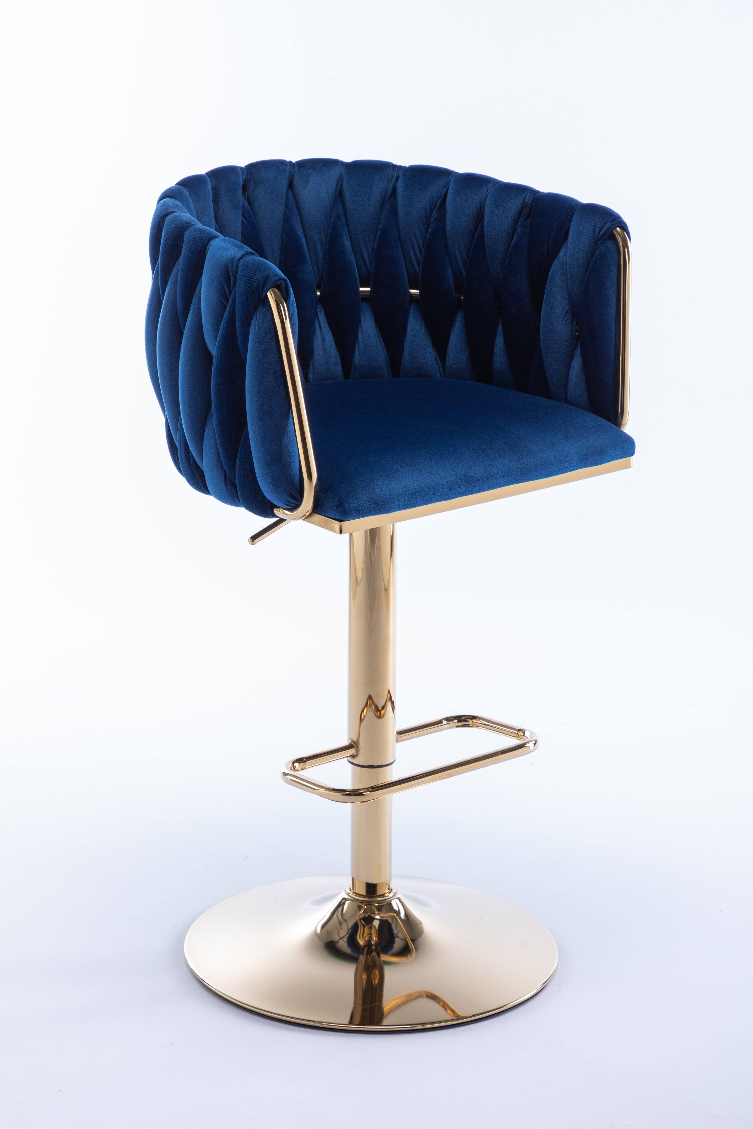 Left. PexFix - Modern Velvet Bar Stools, Set of 2, Adjustable Swivel with Golden Legs, Chrome Base for Kitchen Island, Home Bar - Navy.