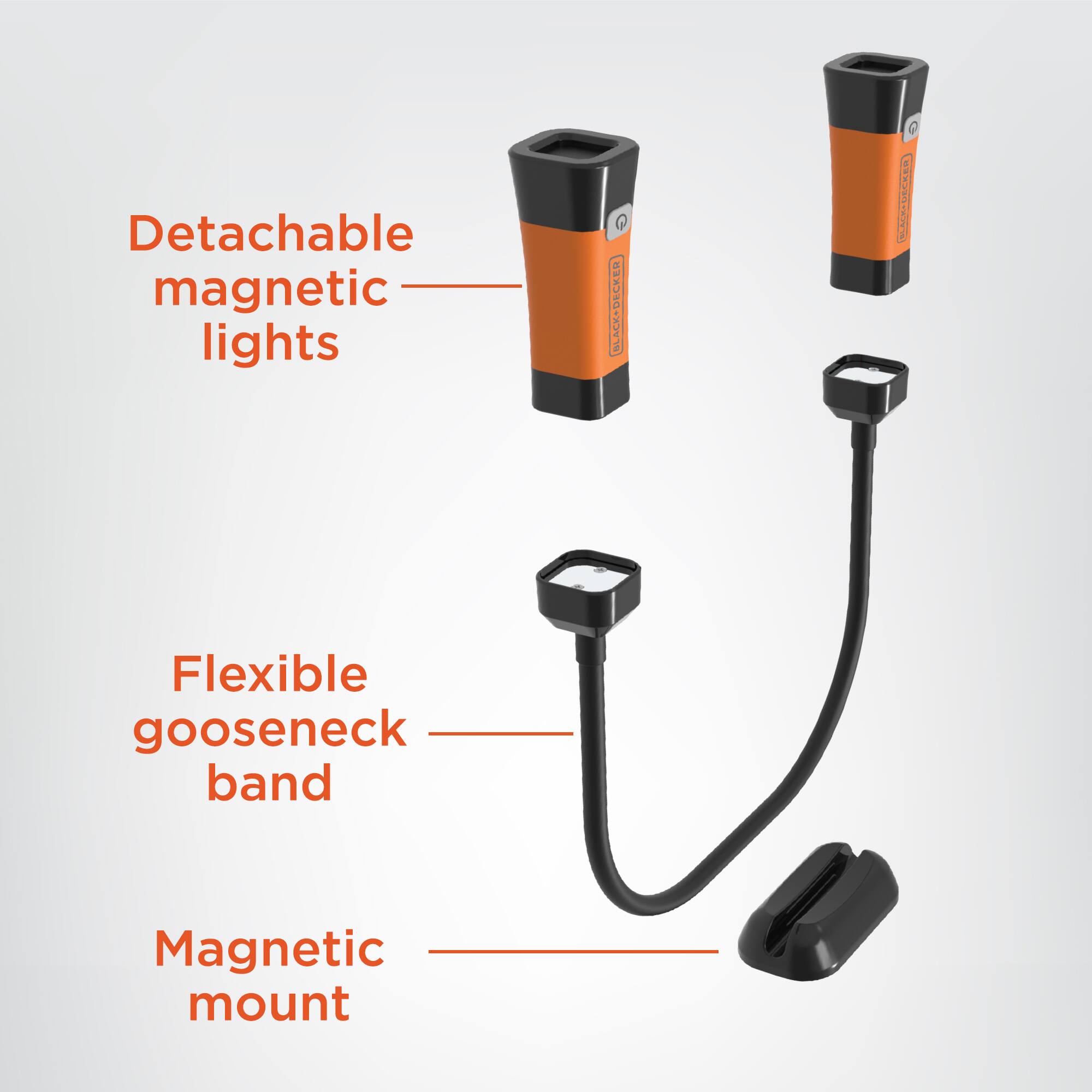 Black+Decker Bendable Gooseneck LED Work Light with Magnetic Mount, 200 ...