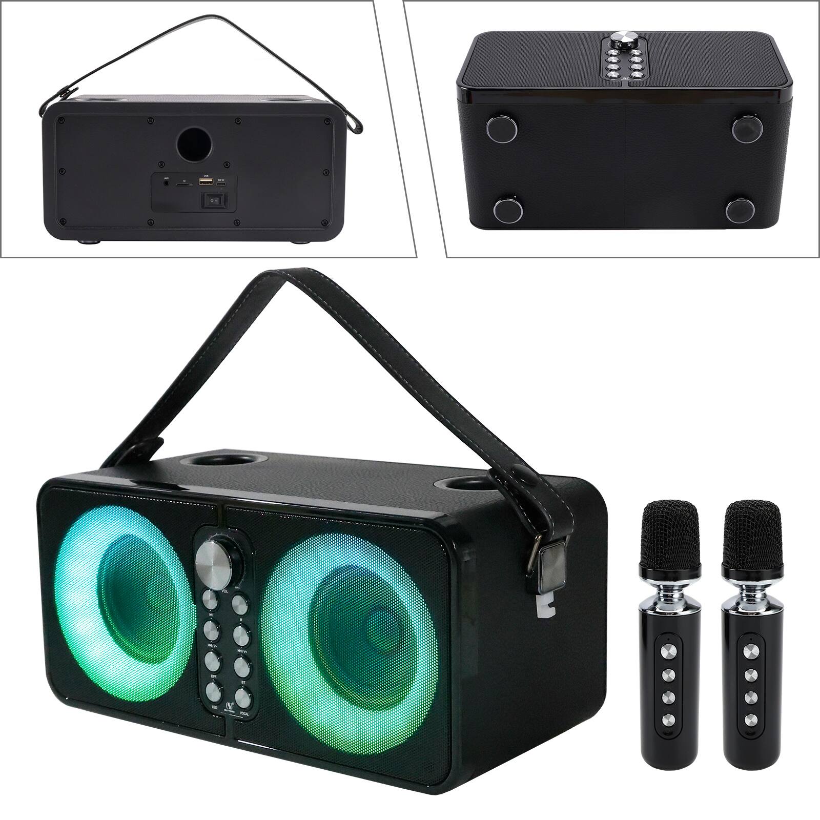 Alt View 2. Topteng - Wireless Bluetooth Speaker – Dual Mic Karaoke, 30W, Wooden Cabinet, 7 Voice Effects, TF/USB, Fit for Party & Outdoor - Black.