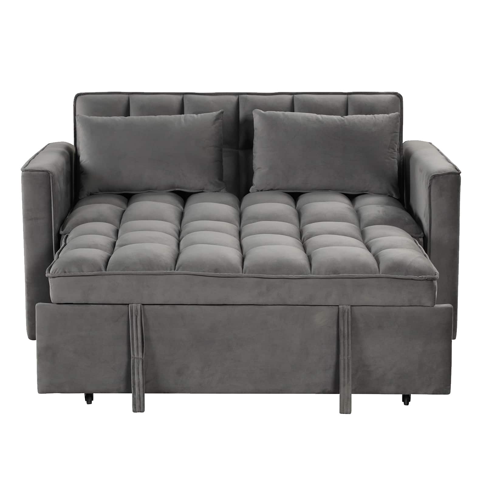 Left. Bestier - Convertible Velvet Sofa Bed 3-in-1 Upholstered Pull Out Sleeper Sofa with 2 Pillows - Grey.