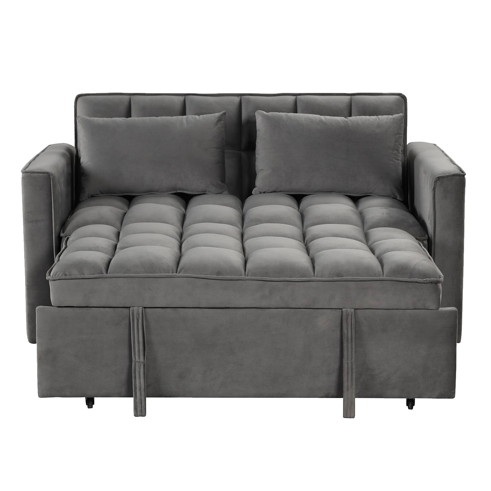 Left. Bestier - Convertible Velvet Sofa Bed 3-in-1 Upholstered Pull Out Sleeper Sofa with 2 Pillows - Grey.