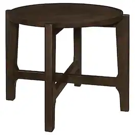 Manhattan Lane - Katie End Table, Round 26 Inch Top, Solid Wood, Cross Beam Legs - Brown