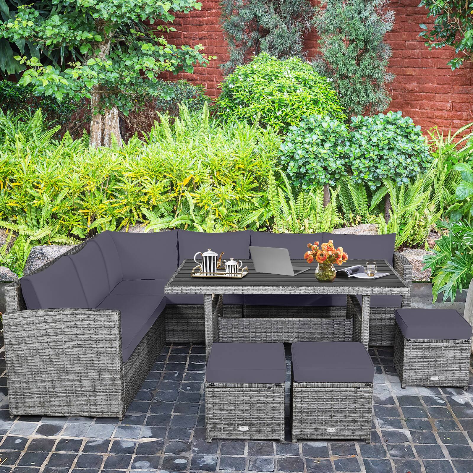 Alt View 3. Gymax - Gymax 7PCS Rattan Patio Sectional Sofa Set Conversation Set w/ Grey Cushions - Grey.