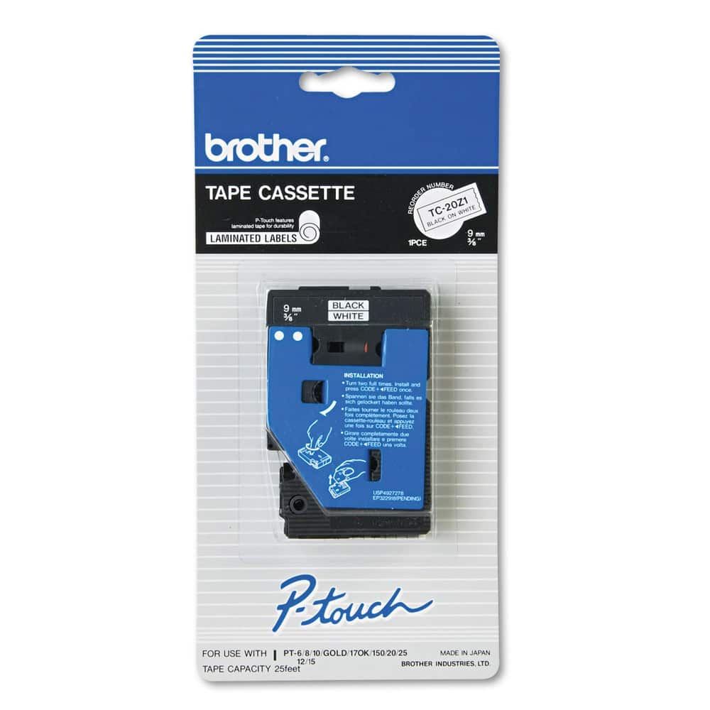 Brother - P-Touch TC20Z1 TC 0.37 in. x 25.2 ft. Tape Cartridge for P-Touch Labelers - Black on - White