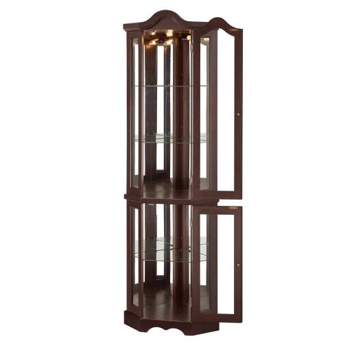 Alt View 7. LUCKY ONE - Freestanding Corner Curio Cabinet with Tempered Glass Shelves LED Light Display for Living Room Decor - Cherry.