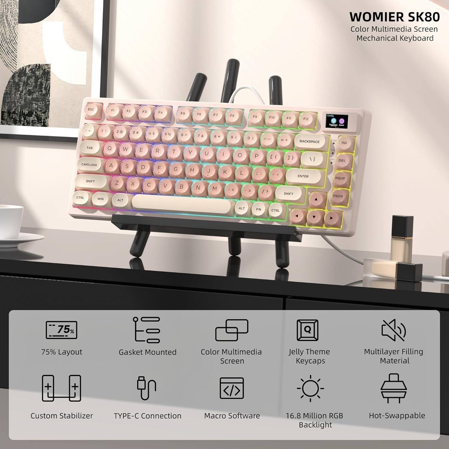 Womier S K80 75% Wired Mechanical Keyboard with Color Multimedia