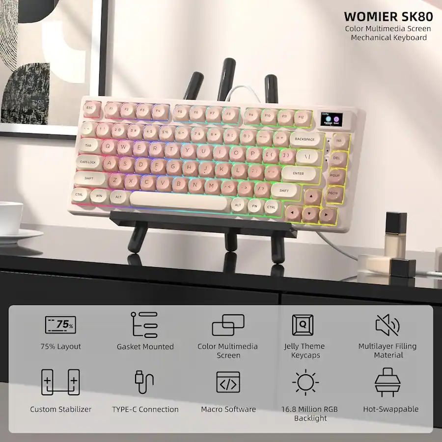 Wm80 Keyboard Womier S K80 75% Wired Mechanical Keyboard with Color Multimedia ...