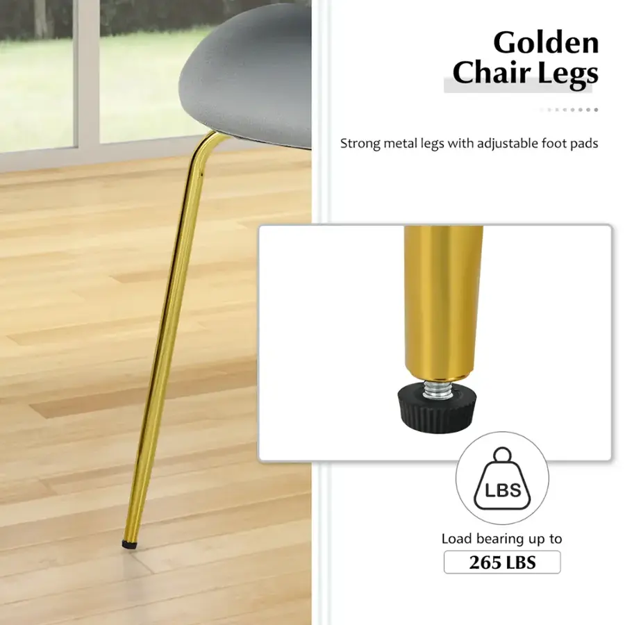 Golden Chair Legs: Strong metal legs with adjustable foot pads, load bearing up to 265 lbs.