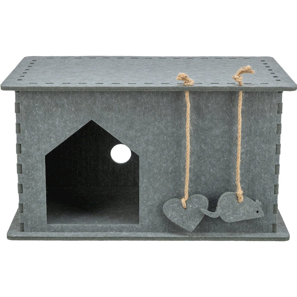 TRIXIE - Lene Felt Indoor Cat Condo, Small Cat Hideaway - Cat Toy, Jute Scratching Pads - Gray