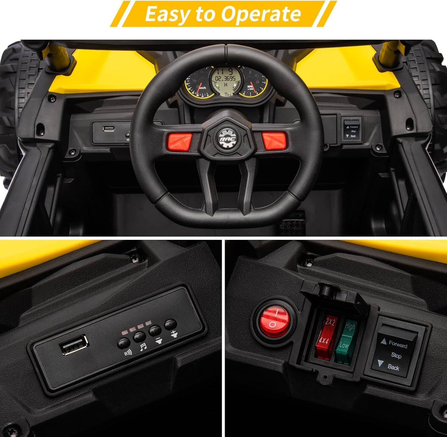 Easy to Operate

- 2X2 High
- 4X4 Low
- Forward
- Stop
- Back