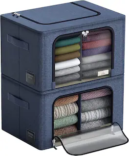 Sorbus - Storage Bins with Divided Interior, Large Stackable & Foldable Organizer Containers with Metal Frame - Blue