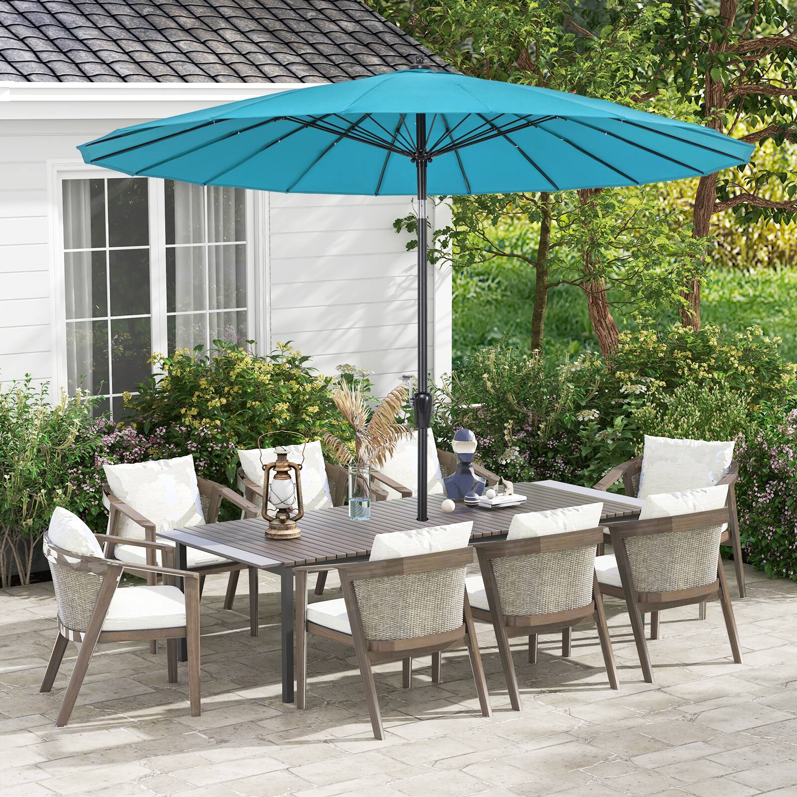 Angle. SlickBlue - 9 Feet Round Patio Umbrella with 18 Fiberglass Ribs for Outdoor Use - Turquoise.