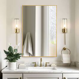 PexFix - Modern Metal Frame Bathroom Mirror, 24x36 in. Rectangle, Wall-Mounted for Vanity & Powder Room - Gold